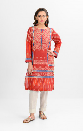 Red Lawn Printed Kurti.